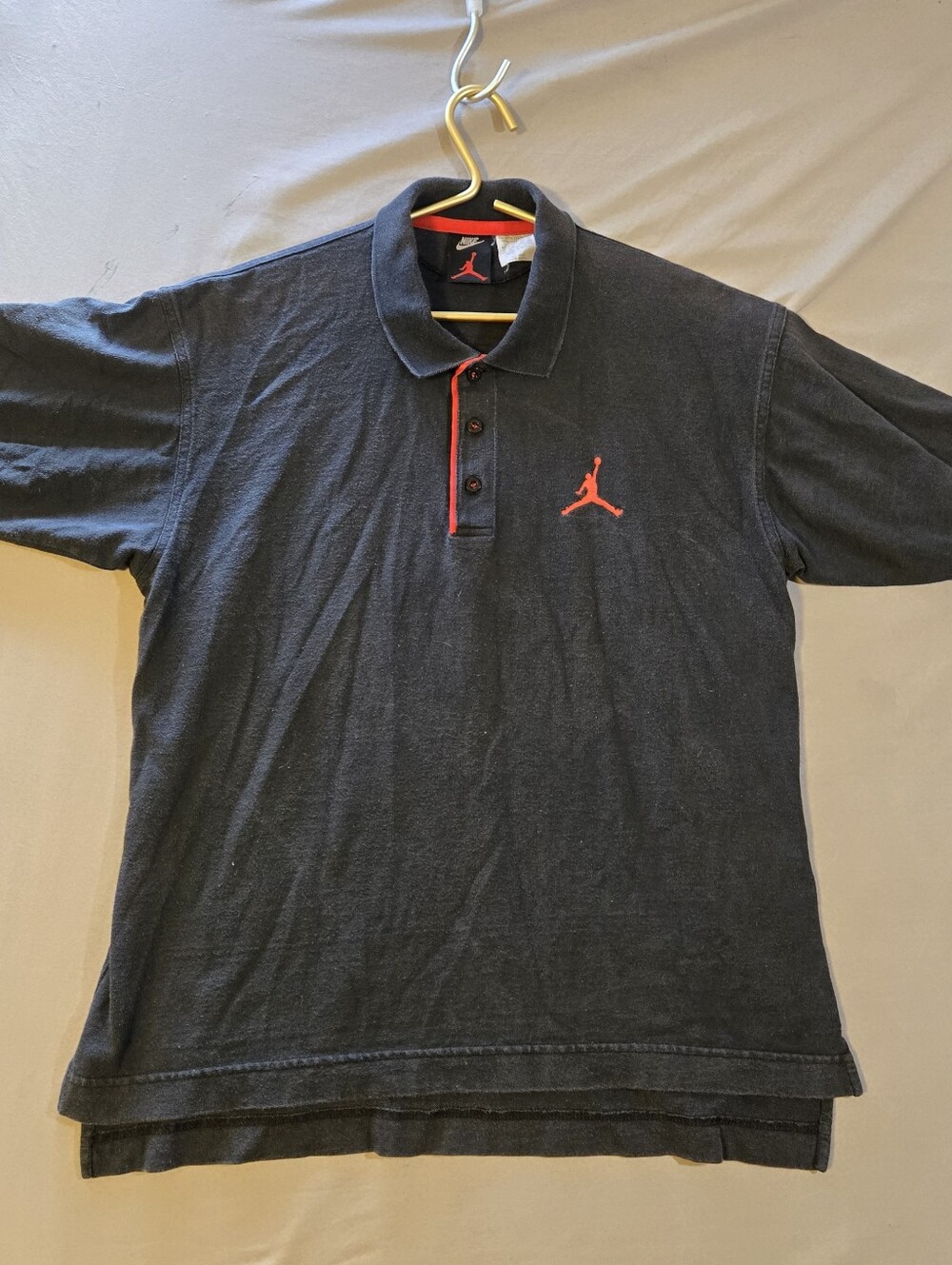 VTG Y2K Nike Air Jordan Polo Shirt Mens Medium Black Red Embroidered Jumpman